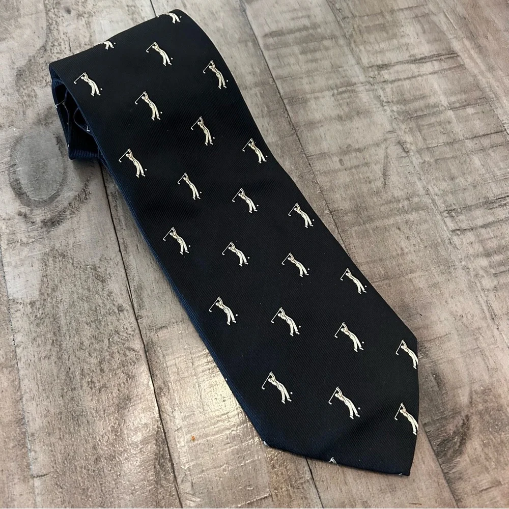 Golfing Black Silk Tie with Golfer Image Classy Look